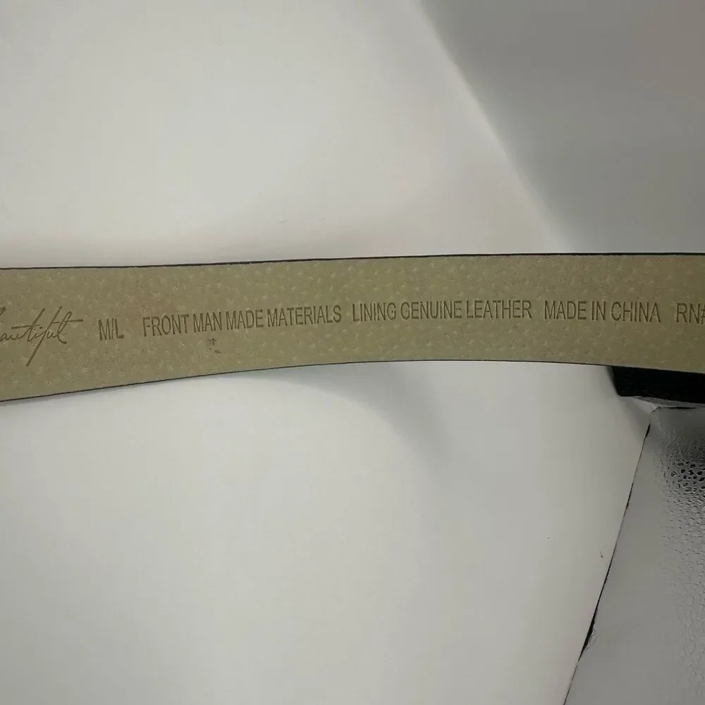 WHBM Black Leather Belt with Silver Buckle Detail Size M/L NWOT